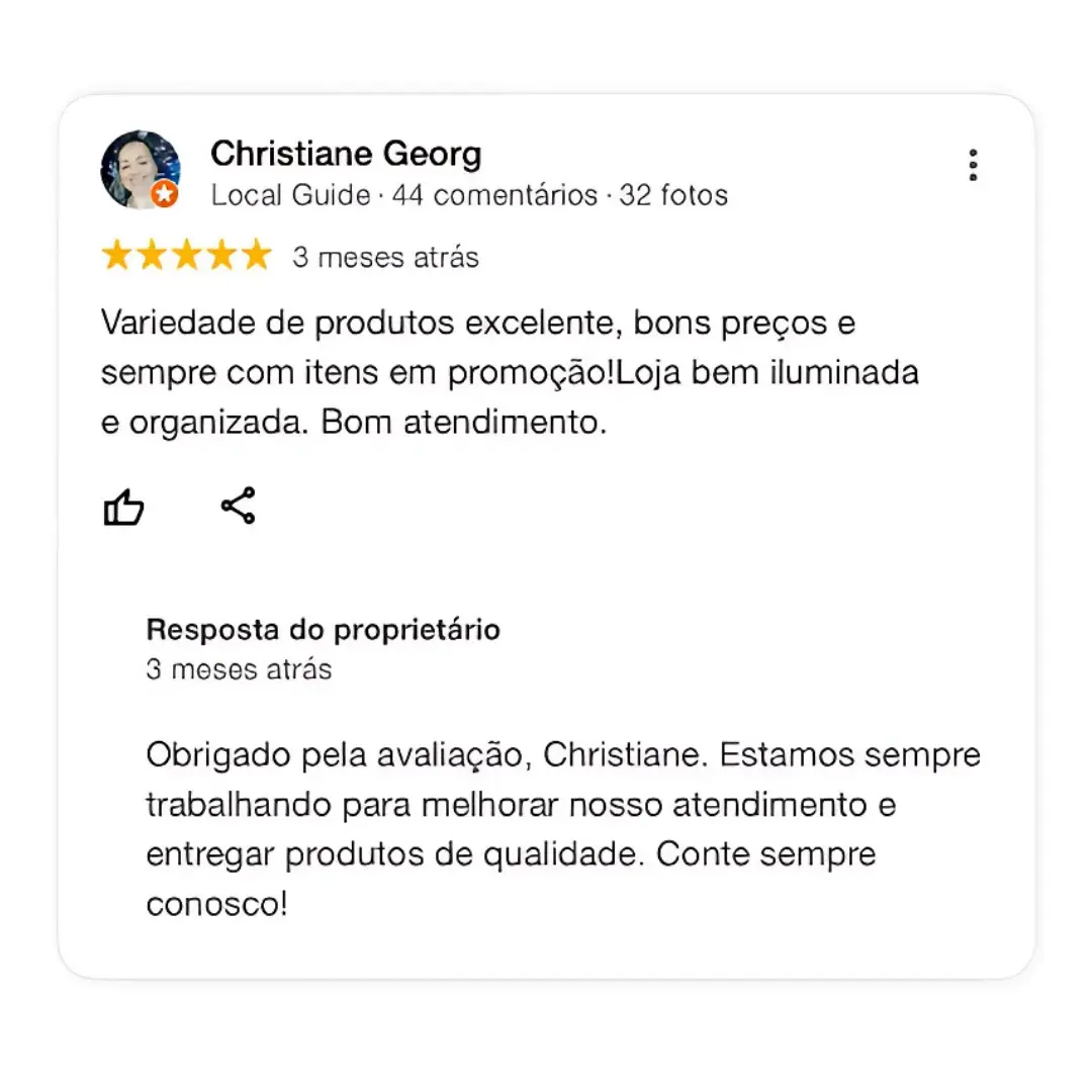 Avaliação de cliente no Google